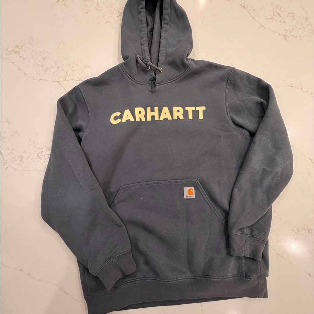 Carhartt Loose Fit Hoodie Medium Gray Pullover Spell Out Logo Sweatshirt